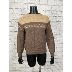 Vintage 70's Handmade Pullover Mock Neck Long Sleeve Women's Sweater Brown Beige